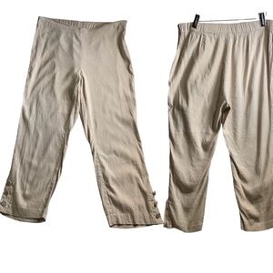 J. JILL LINEN Stretch Elastic Waist Cropped Pants Women's Medium  Side Z…